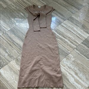 New without tags Le Lis Tan Midi Dress with attached Scarf Detail